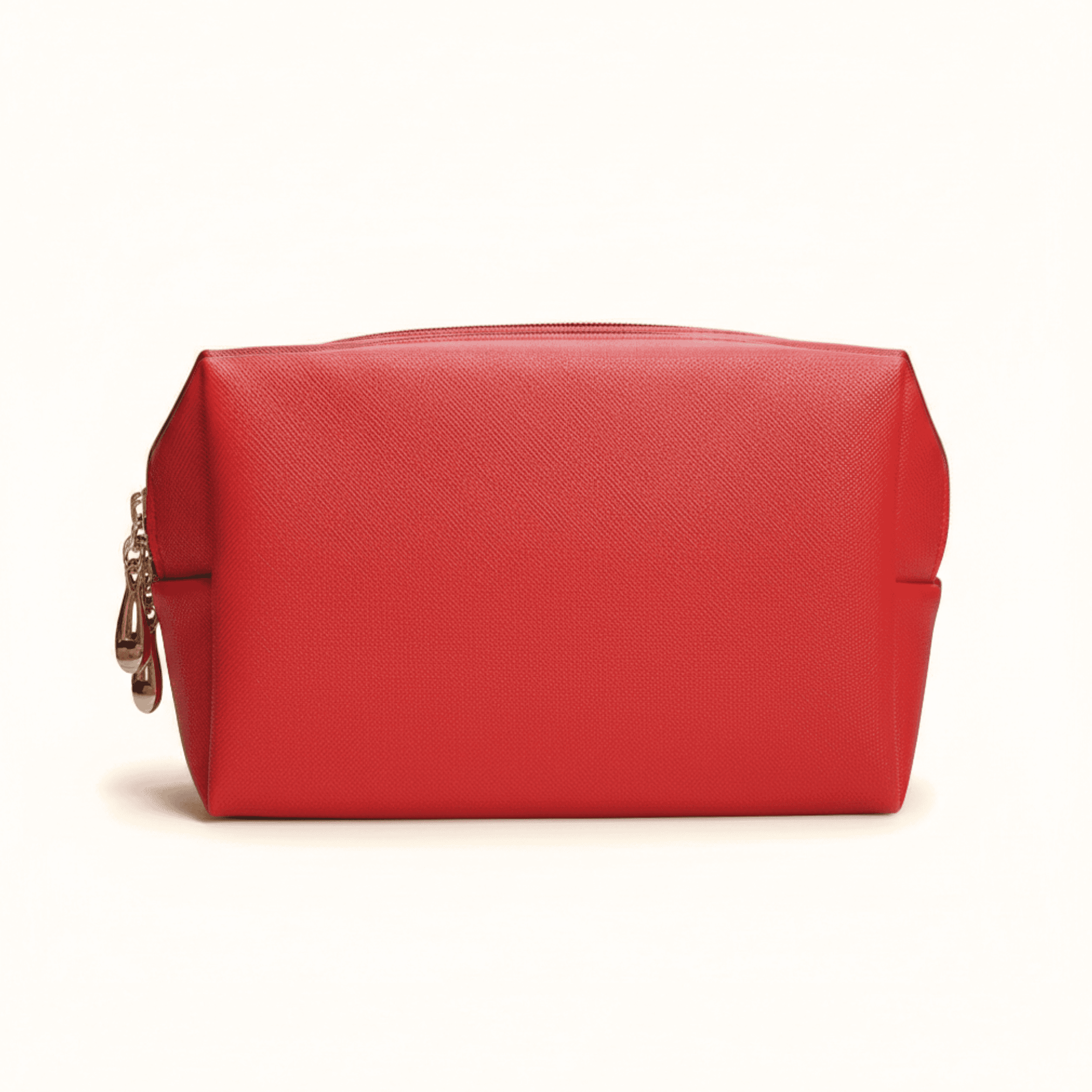 Saffiano PU Leather Zip Pouch - Red