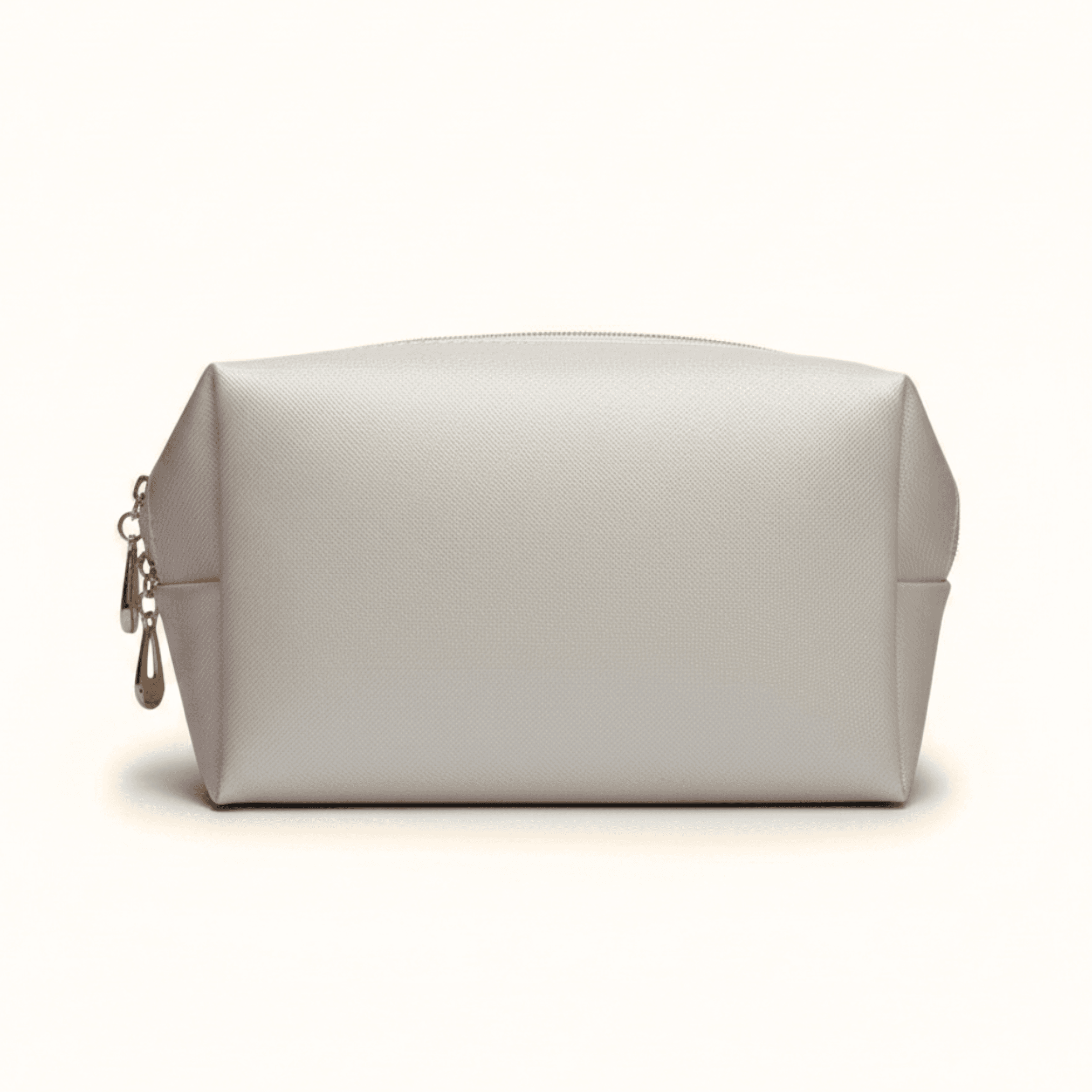 Saffiano PU Leather Zip Pouch - Rice White