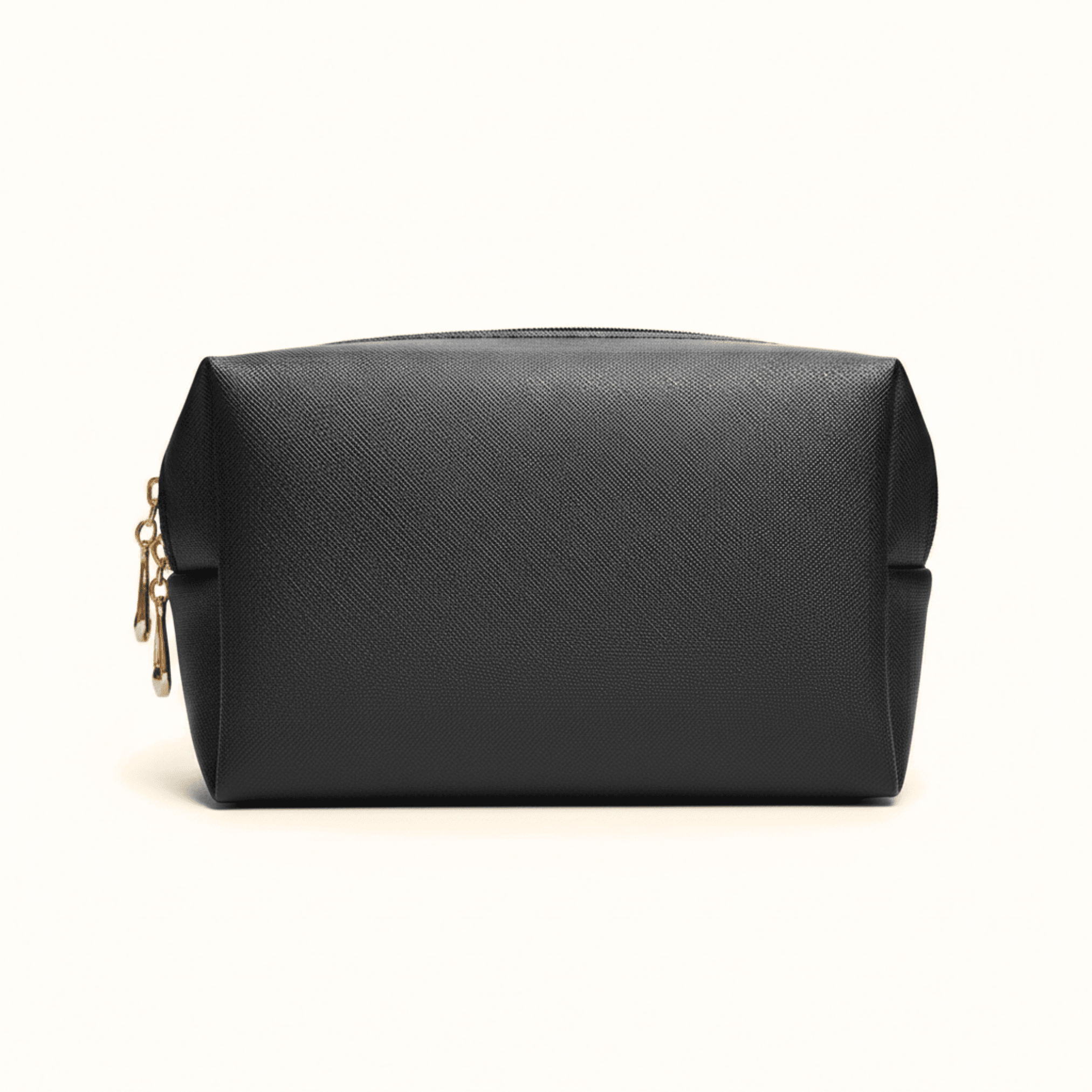 Saffiano PU Leather Zip Pouch - Black