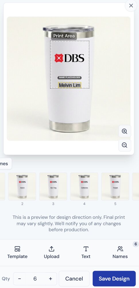 Giftpy visual design editor for personalising corporate gifts with logos and names