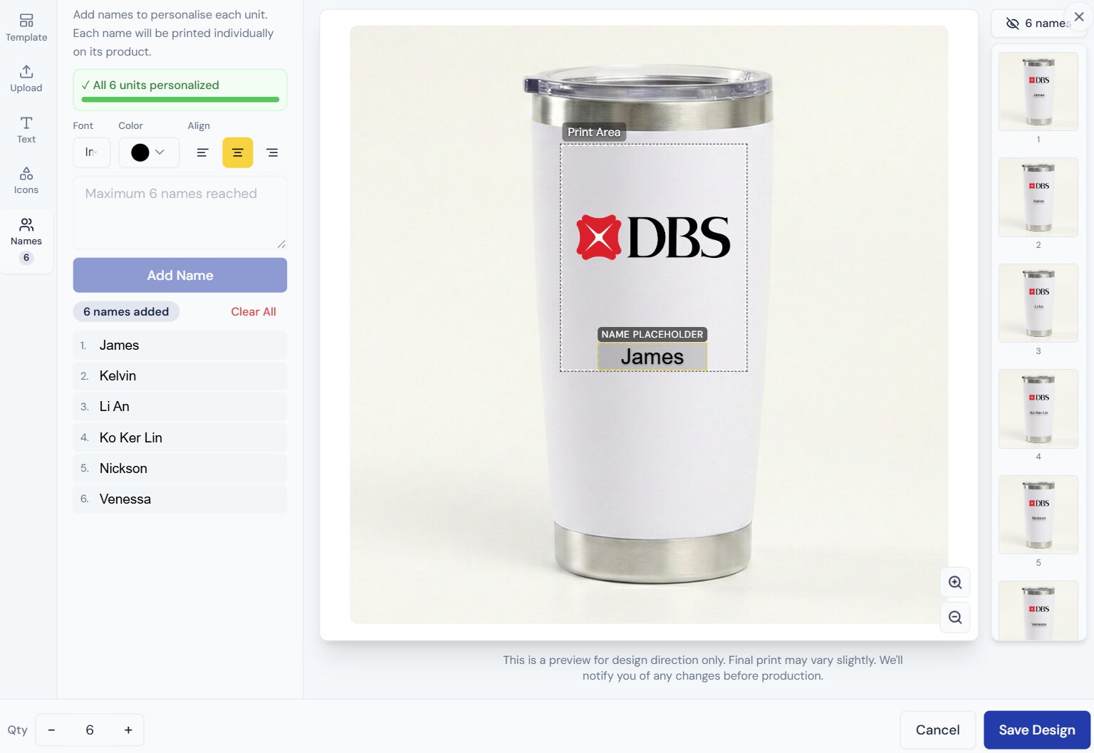 Giftpy visual design editor for personalising corporate gifts with logos and names